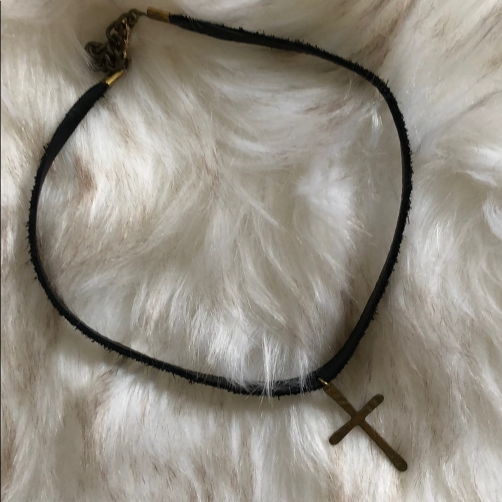 Free People Maria Leather Cross Choker